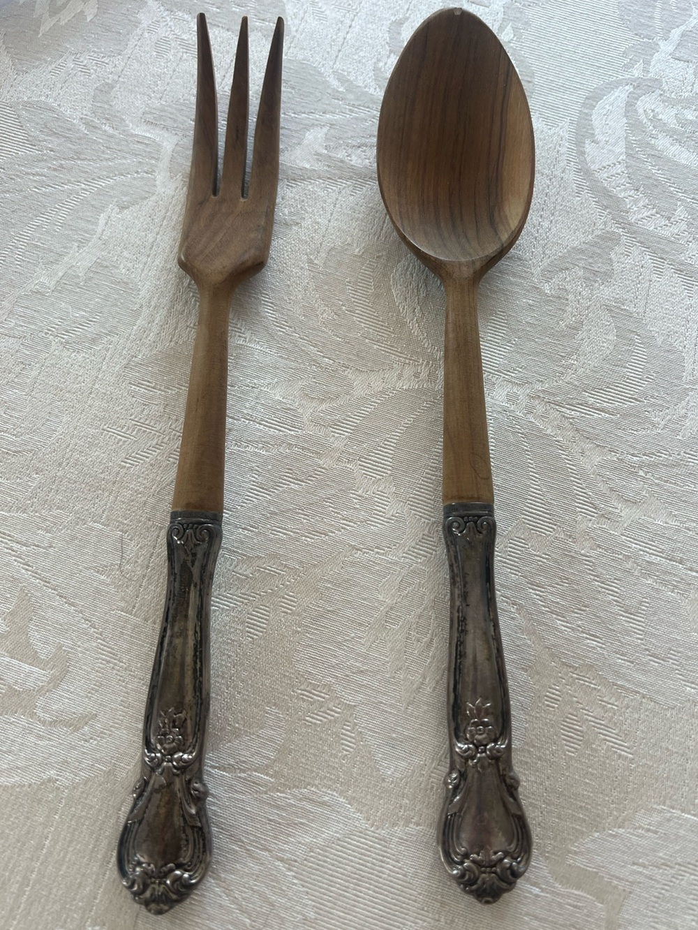 Vintage Web Webster  Wood Silver Salad Serving Spoon Fork Set 2PC